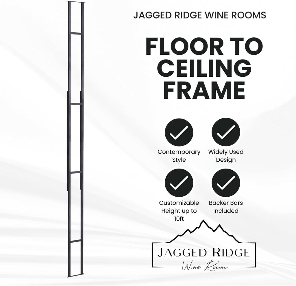 Jagged Ridge Floor-to-Ceiling Wine Rack Bundle 48 Bottles – (1) Floor-to-Ceiling Frame + (4) 12-Bottle Wall-Mounted Wine Racks – Luxurious, Modern, Space-Saving Metal Design for Home, Bar, or Kitchen