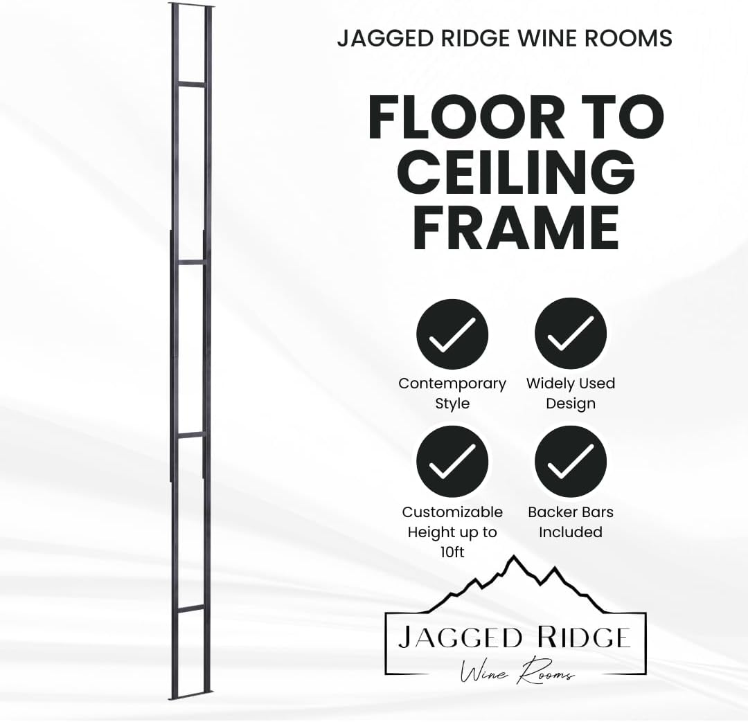 Jagged Ridge Floor-to-Ceiling Wine Rack Bundle 48 Bottles – (1) Floor-to-Ceiling Frame + (4) 12-Bottle Wall-Mounted Wine Racks – Luxurious, Modern, Space-Saving Metal Design for Home, Bar, or Kitchen