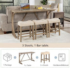 4-Piece Bar Table Set with Power Outlet, Dining Table and Chairs Set with 3 Padded Stools for Living Room/Dining Room/Game Room, Brown