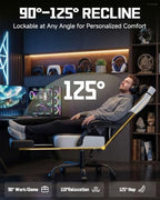 GTPLAYER Big & Tall Gaming Chair, Wide Seat with Footrest, Jet Black | Ergonomic High Back Computer Desk Chair for Adults, Comfort Padded Seat with Lumbar Support Armrests Recliner for Office/Home