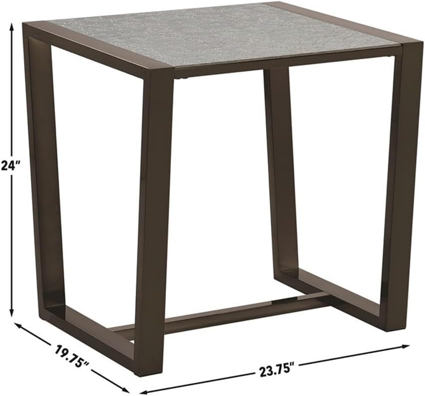 Pemberly Row Contemporary 3-Piece Coffee & End Table Set, Black Nickel Finish, Patterned Mirror Tops, Metal Sled Base with Cross Stretchers, Modern Style Living Room Furniture for Décor and Practical