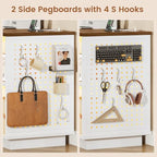 SEDETA 55" File Cabinet with Lock, Large 3 Drawers Filing Cabinets for Home Office, Lockable Printer Stand with Storage, Power Strip, LED Light & Pegboard, White + Brown