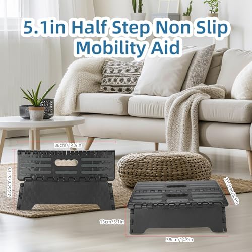 Folding Step Stool Step Stool Holds Up to 300 lb Plastic Foldable Step Stools Non Slip with Carry Handle Collapsible Stool for Kitchen, Bathroom or Bedroom