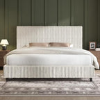 AMERLIFE King Bed Frame, Upholstered Metal Platform Bed, Cream