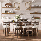 Bekrvio Swivel Counter Height Bar Stools Set of 3, Faux Leather Kitchen Stools Upholstered Barstools with Back, Walnut Wood Legs, Mid Century Island Chairs Counter Stools, 26" Seat Height, White