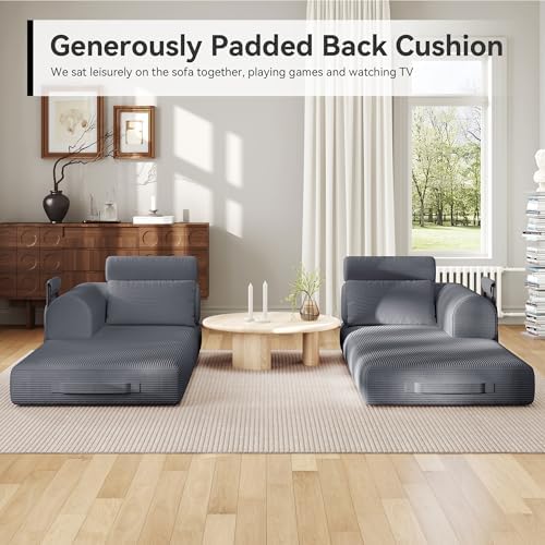 79"Round Arm Sofa with High Backrest Pillow for Living Room (Dark Gray) | Corduroy Loveseat Sleeper Sofa Bed, Modular Futon Couch with 2 High Backrest, Pull Out Couch No Assembly