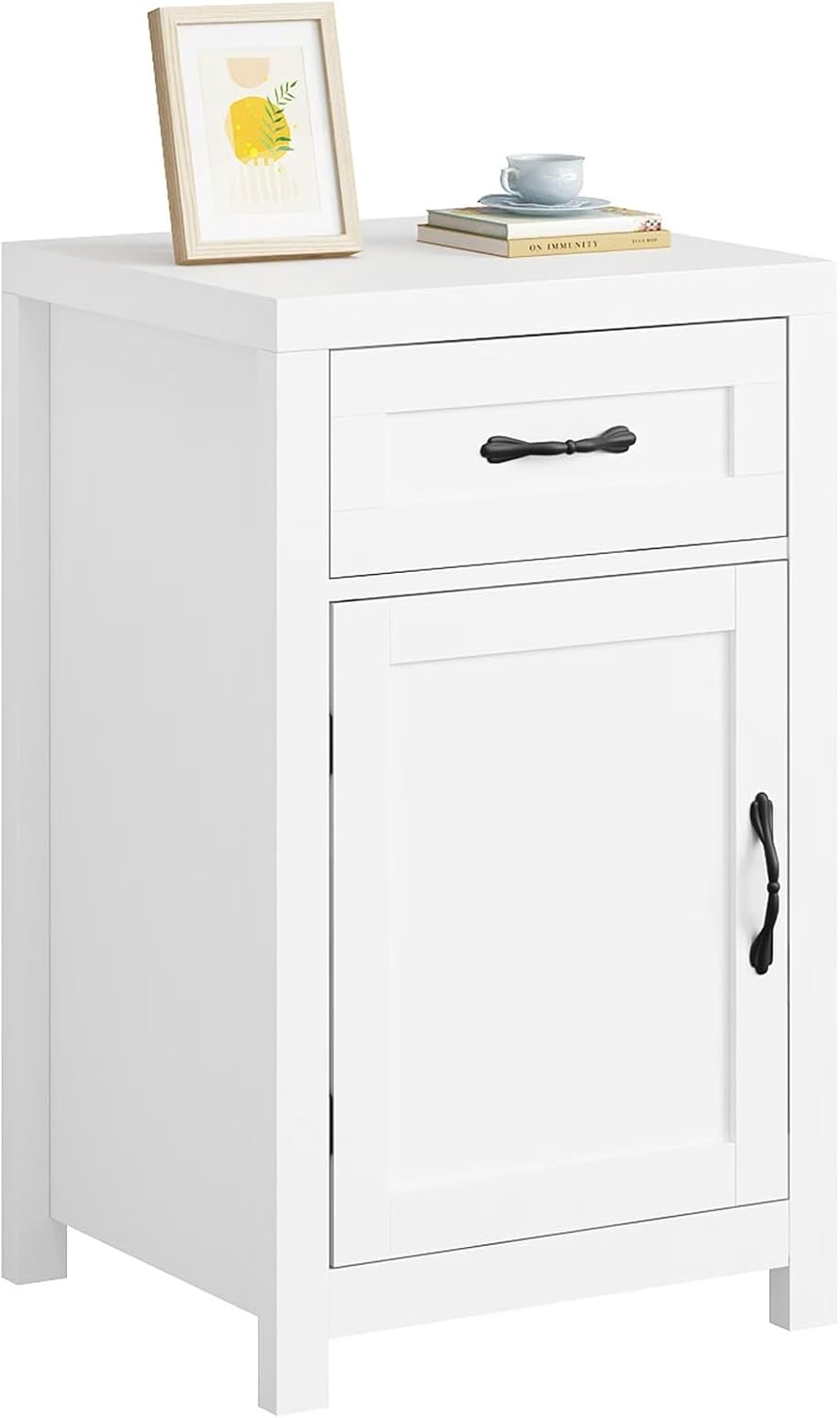 CARPETNAL Night Stand Nightstand with Drawer Storage Bed Side Table End Table Large Modern Wood Wide Bedside Stand Mid Century Night Stands for Bedroom Living Room Sofa Couch Home Office (White)