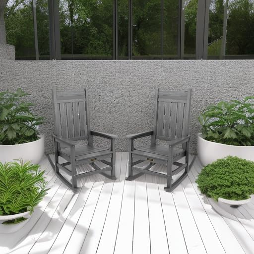 SERWALL Outdoor Rocking Chair Set of 2, HDPE Rocking Chairs for Adult, Grey | 21.1" Widened Seat adds Extra Comfort, Oversized Rocking Chair for Adults, All Weather Porch Rocker for Lawn Garden