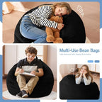 Homguava 2FT Bean Bag Chair,2' Bean Bags with Handle,Small Beanbag Chair | Comfy Beanbag with Memory Foam Filled,Teardrop Bean Bag Sofa with Washable Velvet Cover for Bedroom,Living Room-Jet Black