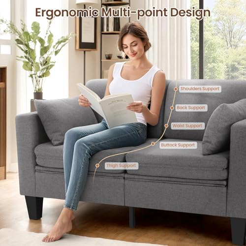 SEJOV 6-in-1 Convertible Sofa Bed, 58" Loveseat Sleeper Sofas, Gray | Pull Out Couch Bed with Removable Backrest, Storage Pockets and 2 Pillows, Modern Folding Linen Futon Couch for Small Spaces