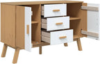 White and Brown Solid Pine Wood Sideboard with Multiple Drawers and Doors for Dining Room Living Room Hallway Storage Modern Scandinavian Design