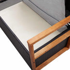 Outdoor Storage Bench with Solid Acacia Wood Accents and Comfortable Cushion, 45.3 inch Poly Rattan Garden Seating for Patio, Deck, and Backyard Organization