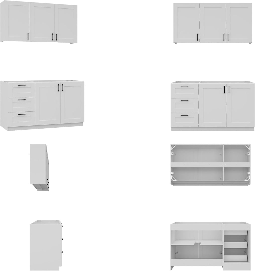 Timechee Modern Kitchen Pantry Storage Cabinet with Wall Cupboard Set, Large Pantry Cupboard Cabinet with Doors and Shelves, Drawers, Kitchen Storage Buffet Sideboard Set for Dining Room, Living Room