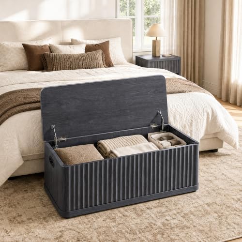 SICOTAS Storage Bench 80.4" Wide Shoe Bench with Lift Top Large Wooden Storage Chest Trunk Modern Blanket Chest with 4 Safety Hinges & Seating for Bedroom Entryway Living Room Hallway