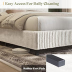 AMERLIFE King Bed Frame, Upholstered Metal Platform Bed, Cream