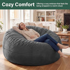 fond + found Adults Bean Bag Chair 5FT Big BeanBag Chair Giant Oversized | Memory Foam,Washable Cover,Velvet Fabric,Side Pocket,Handle,Big Adults Bean Bag Reading Gaming Bedroom Living Room | Grey 5FT