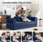 79" Convertible Sofa Bed, Couches for Living Room | Navy Blue | Corduroy Futon Sofa Bed with Pocket Springs, Modular Sleeper Couch in a Box, No Assembly