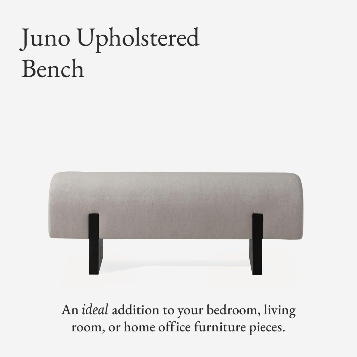 Maven Lane Juno Modern Wooden Upholstered Bench, Padded Seat for Kitchin Dining Room Table, Entryway Accent, or Window Seating in Refined Black Finish