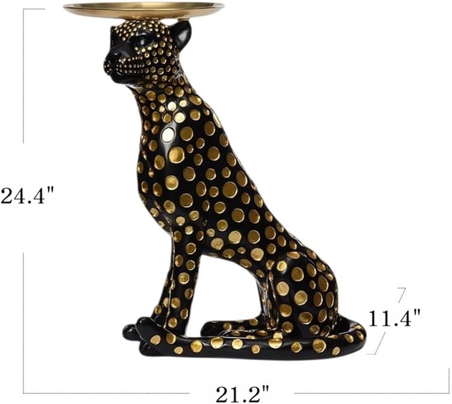 Luxury Panther Side Table with Tray, Fiberglass Resin Floor Sculpture, Decorative Accent Table for Living Room, Entryway, or Office(Black)