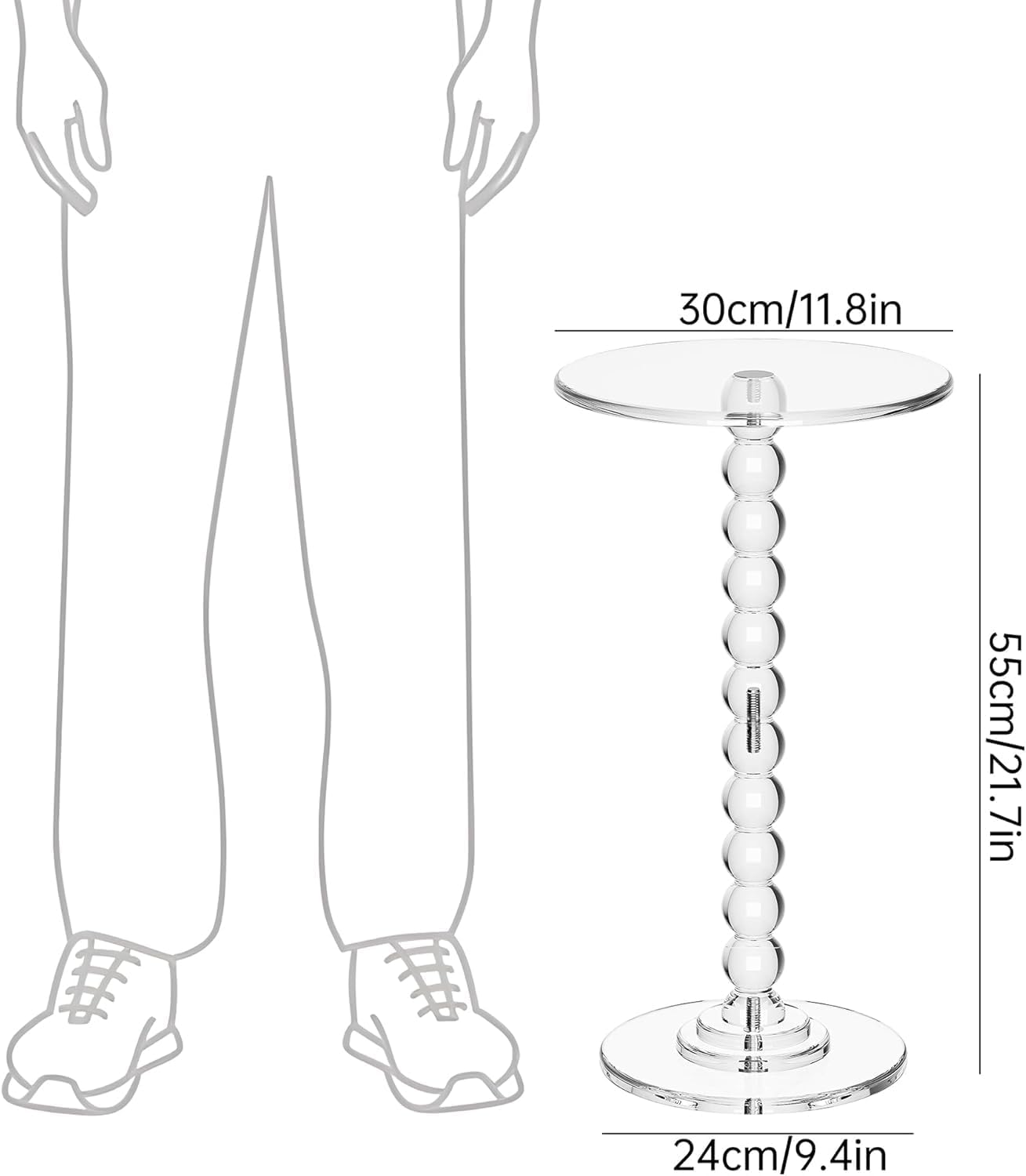 Acrylic Side Table, End Table Round Top with Solid Post for Living Room, Bedroom, Balcony, Easy Assembly,Clear,One Size