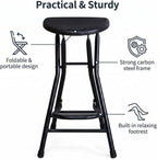 Black Adult Folding Stool with Handle and Foldable Pole Stool, 28 inch Folding Stool, Weighing 200 pounds, Foldable Heart-Shaped Folding Counter high Stool, Camping Kitchen Chair,