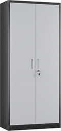 71-Inch Lockable Metal Storage Cabinet, Black and Gray | 15.75"D x 31.50"W x 70.87"H; 4 adjustable shelves; 120 lb per shelf; lock with 2 keys; assembly required.