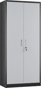 71-Inch Lockable Metal Storage Cabinet, Black and Gray | 15.75"D x 31.50"W x 70.87"H; 4 adjustable shelves; 120 lb per shelf; lock with 2 keys; assembly required.