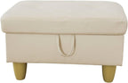 Faux Leather Rectangular Storage Ottomans Foot Rest, PU Leather Ottoman Foot Stools with Hinged Lid Modern Home Decor, 28.5'' X 19'' X 17.5'' Foot Stool for Living Room Bedroom (Creamy White)