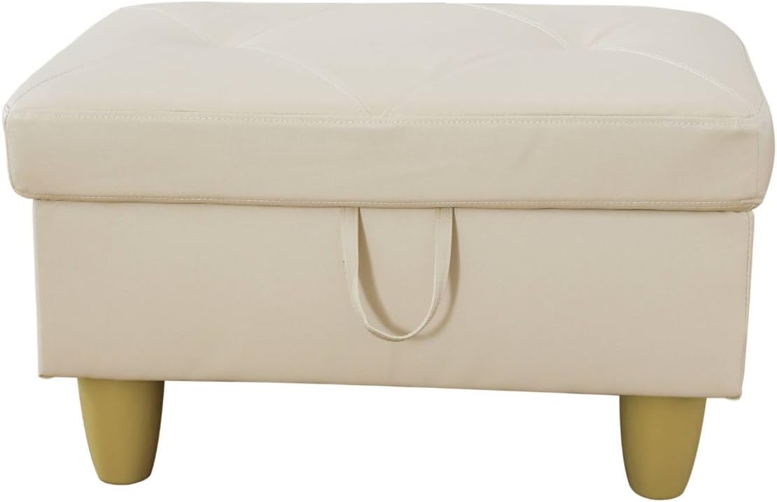 Faux Leather Rectangular Storage Ottomans Foot Rest, PU Leather Ottoman Foot Stools with Hinged Lid Modern Home Decor, 28.5'' X 19'' X 17.5'' Foot Stool for Living Room Bedroom (Creamy White)