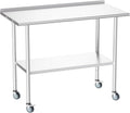 Atelicf NSF Stainless Steel Prep Table 24X48 inch, Backsplash & Casters | Mobile commercial-grade table for restaurants, kitchens, food trucks, breweries, bars, garages, and BBQ