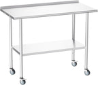 Atelicf NSF Stainless Steel Prep Table 24X48 inch, Backsplash & Casters | Mobile commercial-grade table for restaurants, kitchens, food trucks, breweries, bars, garages, and BBQ