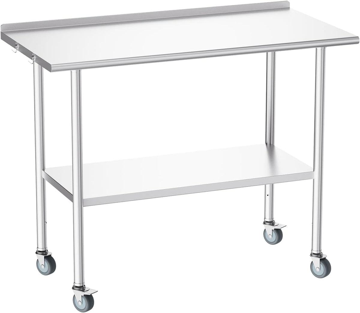 Atelicf NSF Stainless Steel Prep Table 24X48 inch, Backsplash & Casters | Mobile commercial-grade table for restaurants, kitchens, food trucks, breweries, bars, garages, and BBQ