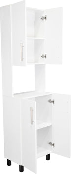 White Kitchen Storage Cabinet: Compact 76.8" Tall Double Door Pantry with Hutch & Shelves - Wood Frame Modern Design for Small Space Organization in Apartments & Homes