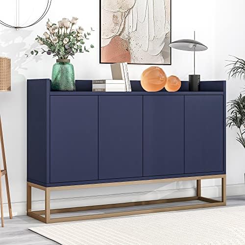LUMISOL Sideboard Buffet Cabinet with Storage, Modern Storage Cabinet with 4 Doors and Metal Base, Accent Console Table with Adjustable Shelves for Kitchen, Dining Room, Entryway, Navy Blue