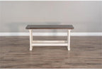 Pemberly Row Farmhouse Solid Wood Dining Bench in Brown/White, Rustic Wood Construction, Sturdy and Durable, Kitchen or Dining Seating, Farmhouse Style, Comfortable and Stylish