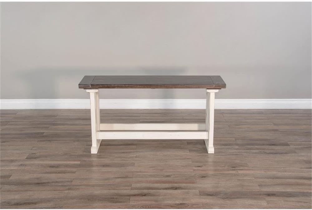 Pemberly Row Farmhouse Solid Wood Dining Bench in Brown/White, Rustic Wood Construction, Sturdy and Durable, Kitchen or Dining Seating, Farmhouse Style, Comfortable and Stylish