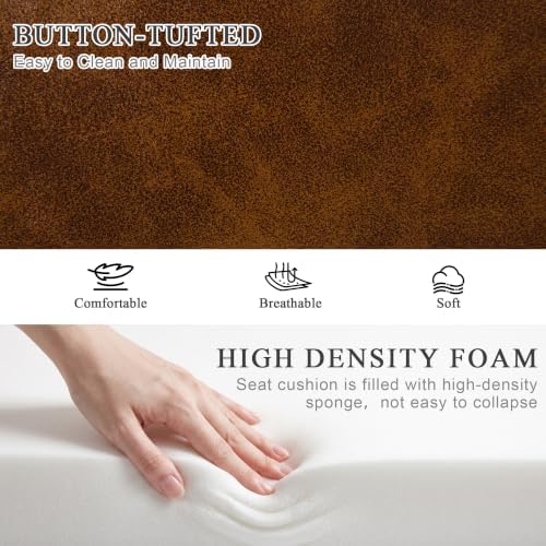 DUHOME Button-Tufted Ottoman Bench, Upholstered Bedroom Benches Leather Footrest Stool Accent Bench for Entryway Dining Room Living Room Bedroom End of Bed, Yellowish Brown