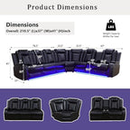 A Ainehome Power Recliner Set, Leather Sectional Sofa Set for Living Room, Home Theater, with LED Lights, Cup Holder, Hide-Away Storage, Wireless Charging(A-Black)