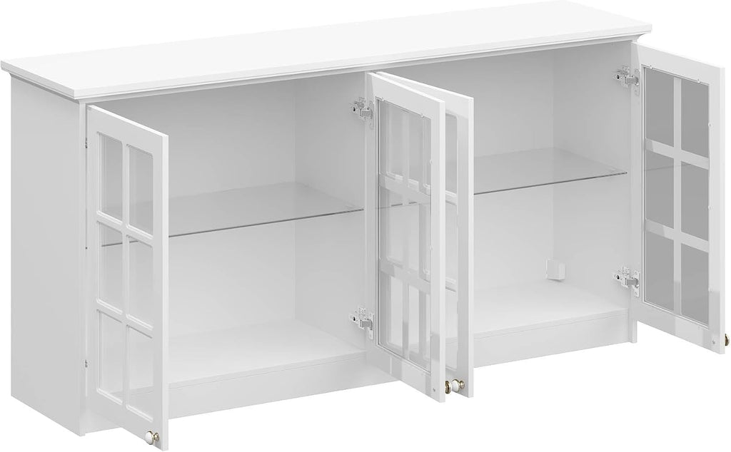 Timechee Large Cupboard, Modern Kitchen Food Pantry Storage Cabinet, White Hanging Bathroom Wall Mounted Cabinet Storage with Glass Shelf and Doors for Laundry Room(63.4"x 16.5"x 31.5")
