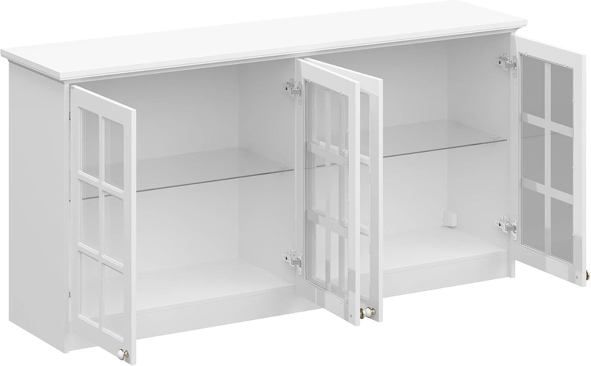 Timechee Large Cupboard, Modern Kitchen Food Pantry Storage Cabinet, White Hanging Bathroom Wall Mounted Cabinet Storage with Glass Shelf and Doors for Laundry Room(63.4"x 16.5"x 31.5")