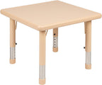 Flash Furniture 24 in Plastic Square Activity Table with 4 Chairs, Natural | Height Adjustable Table, Plastic, Durable Construction, Commercial Use