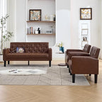 62'' Leather Loveseat Sofa Set with Chairs, 3-Piece Living Room Furniture | Leather Sofa and Chair Set, Loveseat Couch with 2 USB Ports and Cupholders, Comfy Furniture for Apartment Office, Brown