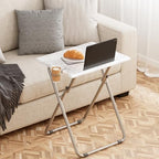 TV Tray Table,Folding Table with Cup Holder Portable,Foldable Snack Tray for Eating,Small Folding Tables Set of 2,Dinner Tables for Couch, Living Room,Small Space (White Marble,2Pcs)