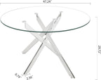 7-Piece Round Glass Dining Table Set for 6, 47" Circle Kitchen Table with 6 Black Velvet Chairs Modern Silver Glass Dining Room Table Set for 6 with Steel Leg Chair