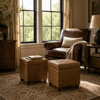 HomePop Square Tufted Storage Ottoman - Distressed Brown Faux Leather Small