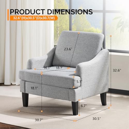VINGLI Linen Fabric Accent Chairs Set of 2, Grey Modern Upholstered Armchair, Comfy Sofa Chair Living Room Bedroom Furniture for Apartment