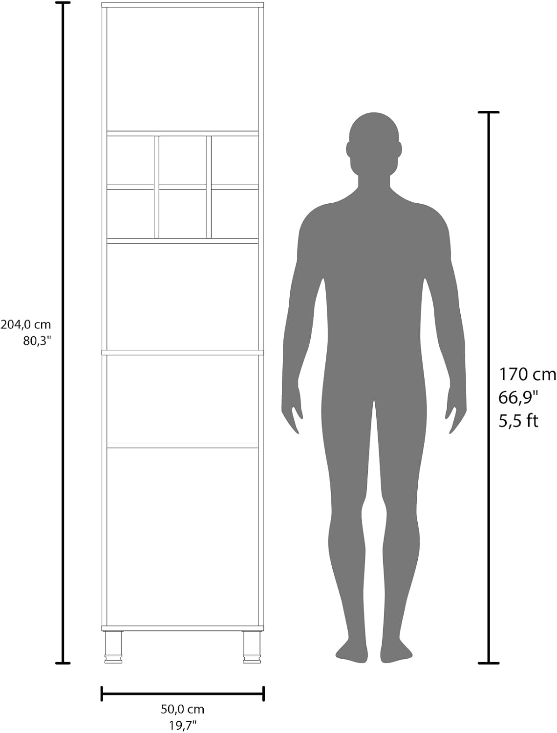 White Kitchen Pantry with Pneumatic Door and Open Storage | Pneumatic door for smooth opening and concealed storage space