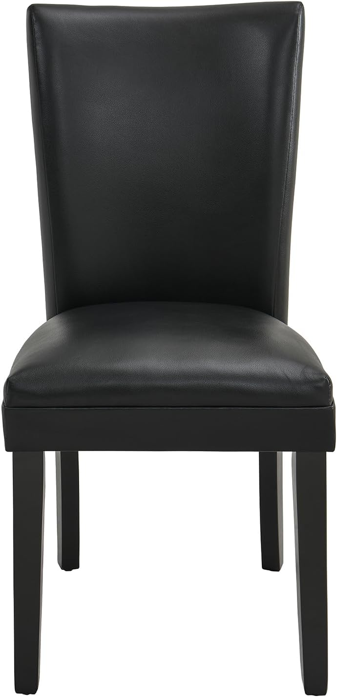Set of 2 Black Dining Chairs, Modern Upholstered Parsons Chairs with Wooden Legs and Leather Finish, Ideal for Kitchen, Dining Room & Café