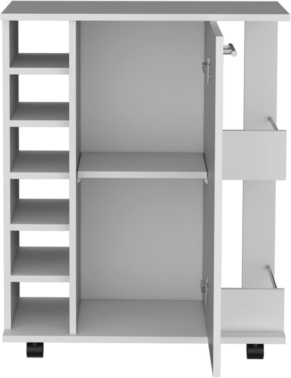 Kitchen Island Wynne with Storage and Cabinet, White/Macadamia Finish | Includes push-to-open cabinet door and open shelves for organized storage
