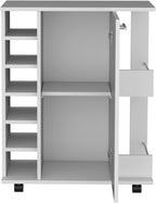 Kitchen Island Wynne with Storage and Cabinet, White/Macadamia Finish | Includes push-to-open cabinet door and open shelves for organized storage